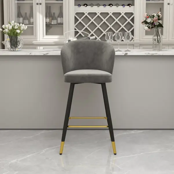 Gray Bar Height Bar Stool Tufted Upholstered Velvet Bar Stool Footrest - Image 3