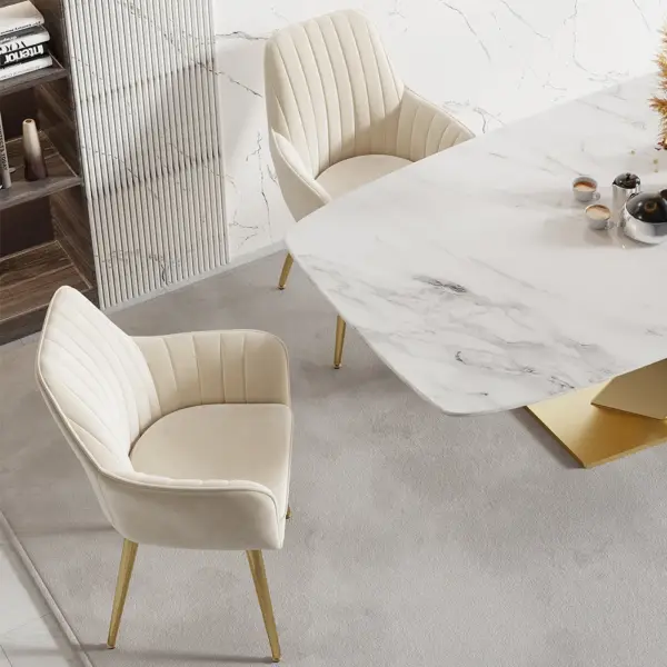 Modern Dining Chair Beige Velvet Upholstered Dining Chairs With Arms (Set of 2) - Image 6