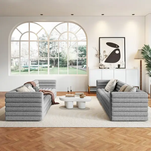 3200mm U-Shaped Modern Grey Boucle Modular Sectional Sofa for 8 Seaters - Image 4
