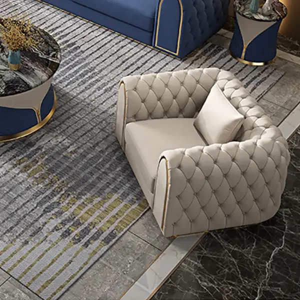 3-Piece Blue & Beige Luxury Velvet Upholstered Chesterfield Sofa Living Room Set - Image 3