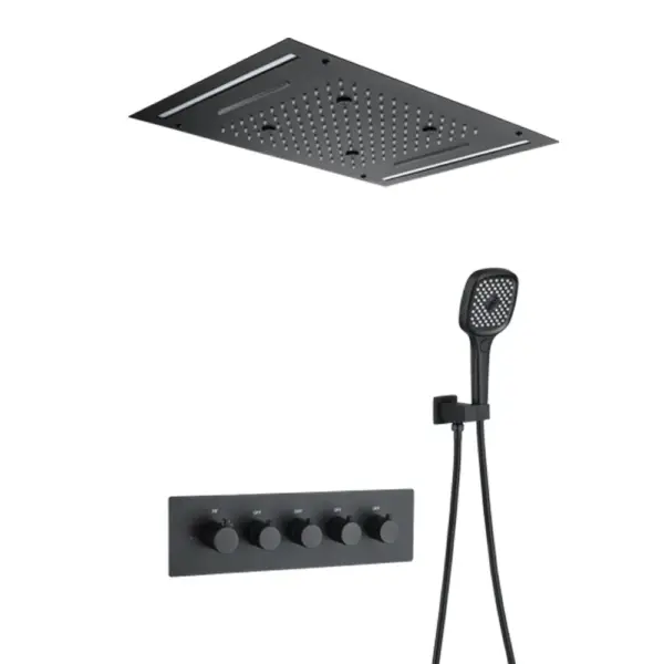 Wall-Mounted 500mm Shower Set Rainfall 4 Functions Thermostatic in Matte Black - Image 3