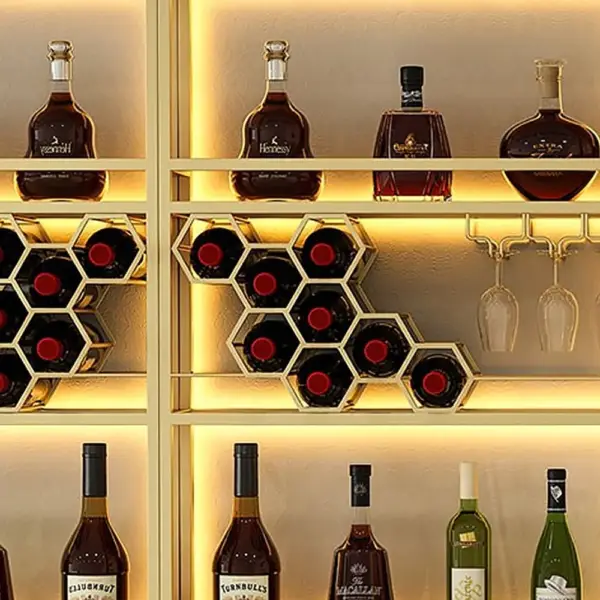 Gold Contemporary Standing Honeycomb Wine Rack with Glass Rack-A - Image 3