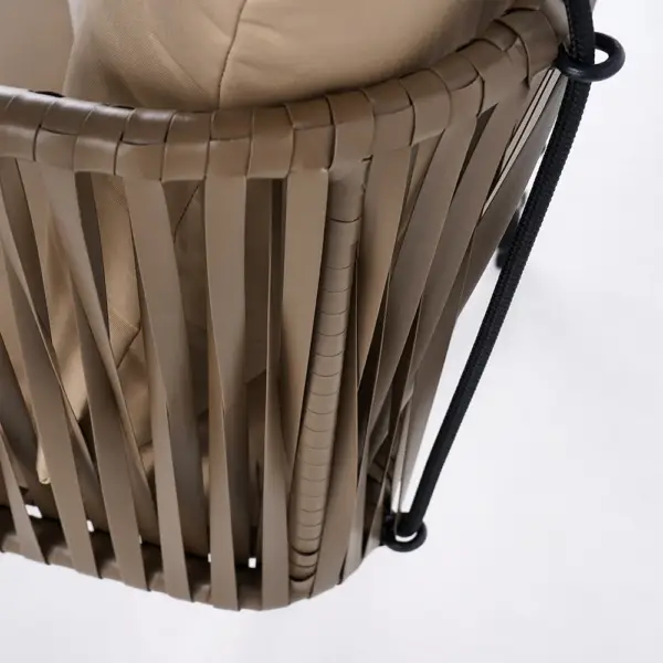Traditional Outdoor Hanging Chair Rattan Porch Swing Chair with Khaki Cushion Pillow - Image 9