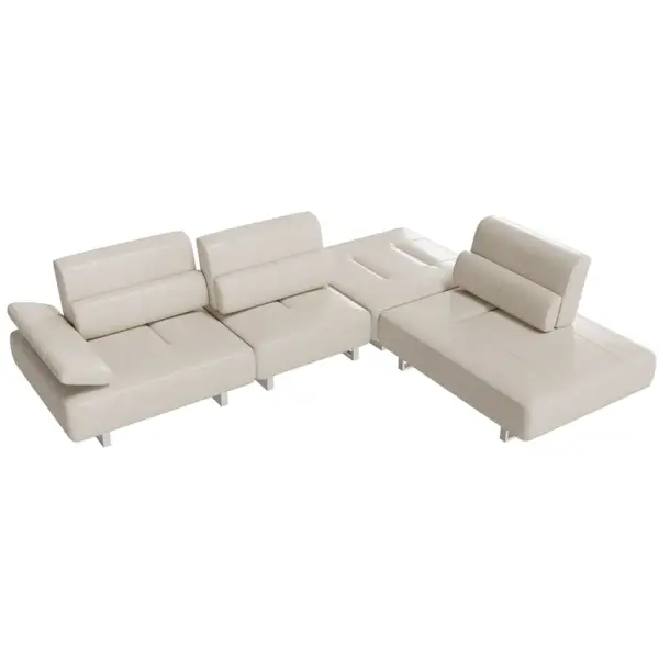 3420mm White Leather Lounge Deep Seat Sectional Sofa with Adjustable Armrest & Backrest - Image 7