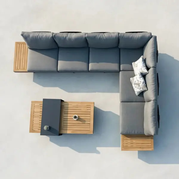 4 Pieces Modern L Shape Outdoor Sectional Sofa Set with Wood Coffee Table in Gray - Image 5