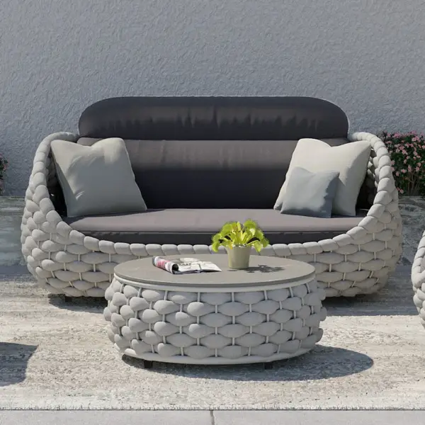 Tatta 3 Seater Modern Woven Textilene Rope Outdoor Sofa with Removable Cushion Gray