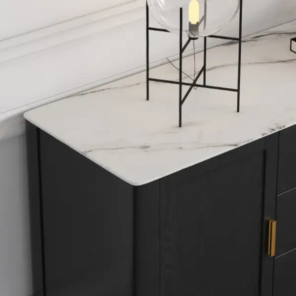 Modern Black Sideboard Buffet Sintered Stone Top Drawers&2 Doors Kitchen Cabinet - Image 4