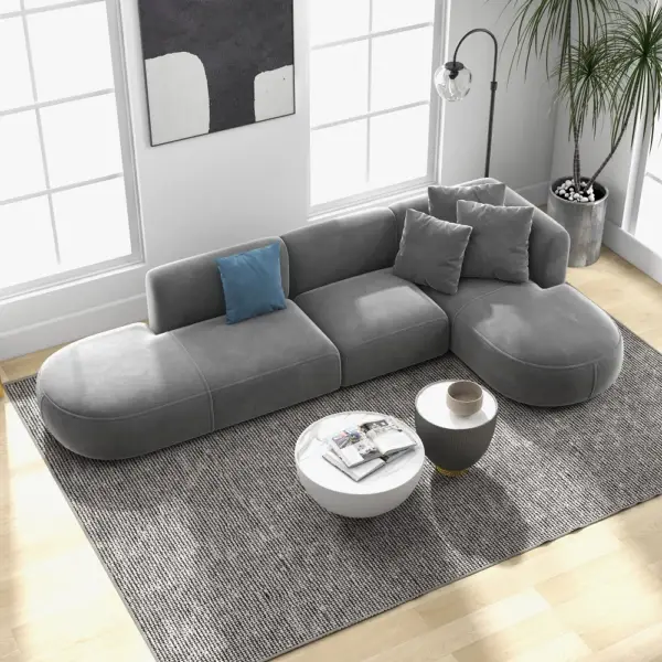 3450mm L-Shaped Sectional Corner Modern Modular Sofa with Pillows in Grey - Image 2