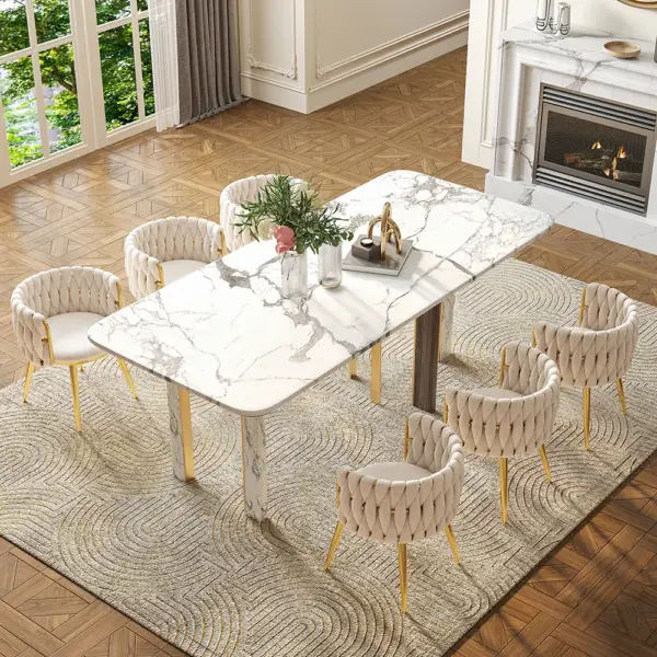 Sweave Nordic Off White Barrel Back Dining Chair Round Accent Chair Velvet Upholstery - Image 5