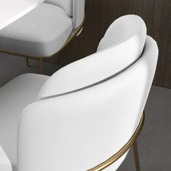 Linenic White Dining Chair Modern Cotton&Linen Upholstered Side Chair in Gold - Image 4
