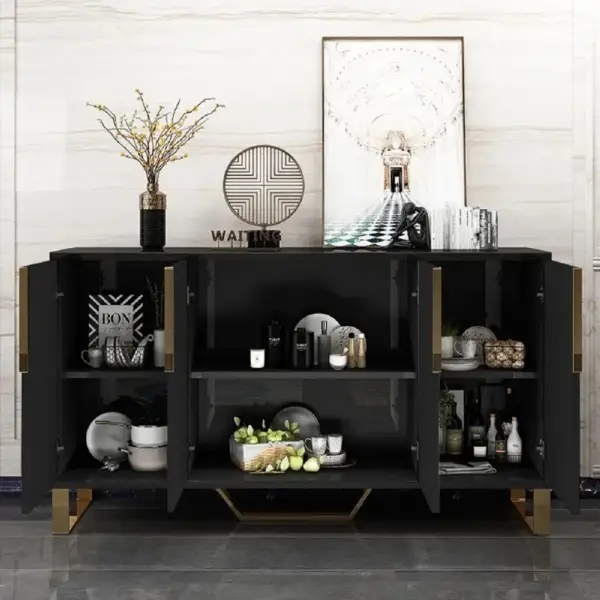 Aro Modern Black Wood Sideboard Cabinet 4 Doors for Kitchen Storage 1500mm Wide - Image 6