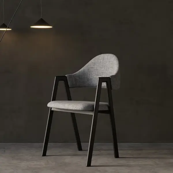 Gray Linen Upholstered Dining Chair Curved Back Chair Set of 2 - Image 4