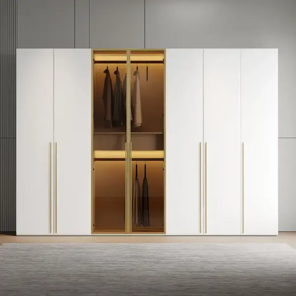 White & Gold Modern Extra Wide Wardrobe with Clear Glass Door Storage with Sensor Light - Image 3