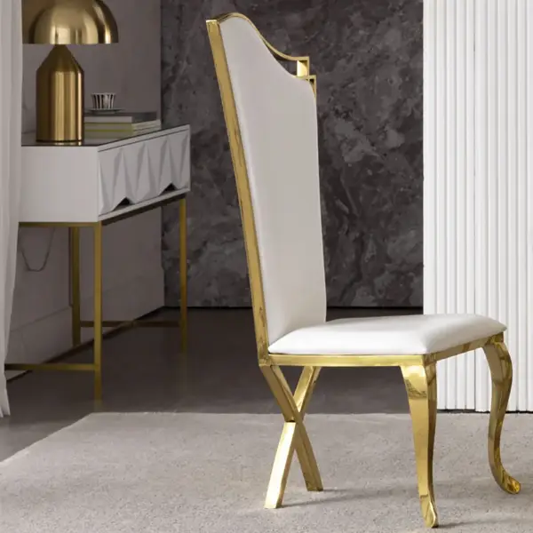 White Upholstered Dining Chairs (Set of 2) Stainless Steel Side Chair with Gold Legs - Image 2