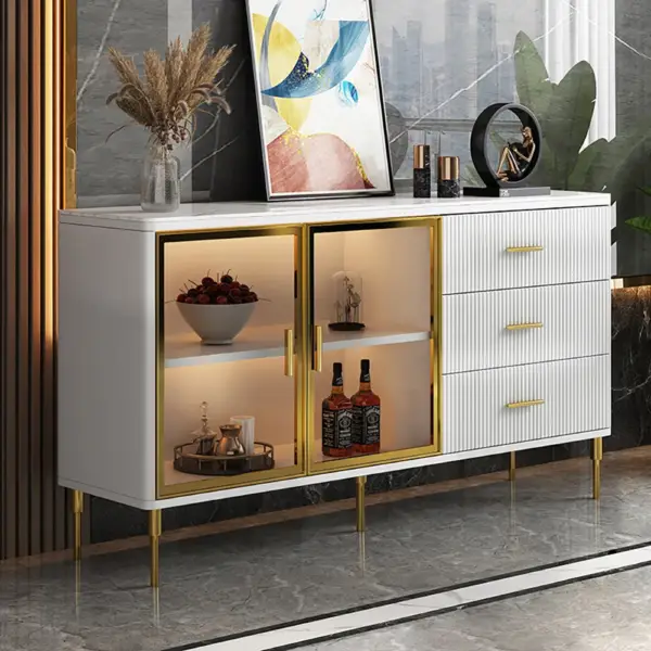 Cofab 1500mm White Sideboard Cabinet Sintered Stone Top Modern Buffet - Image 2