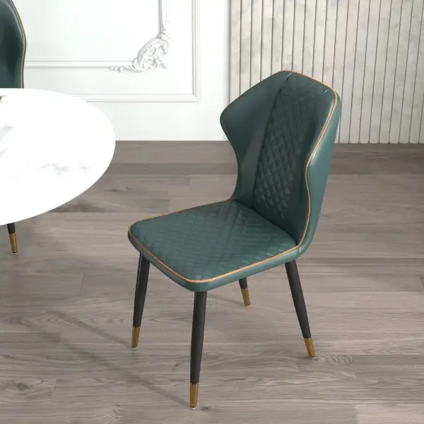 Dark Green Modern PU Leather Wingback Dining Chair (Set of 2) Carbon Steel Leg - Image 12
