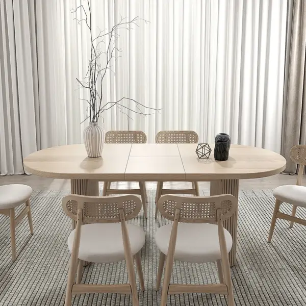 1600mm-2000mm Oval Extendable Whitewash Dining Table Butterfly Leaf 6 Seater - Image 3