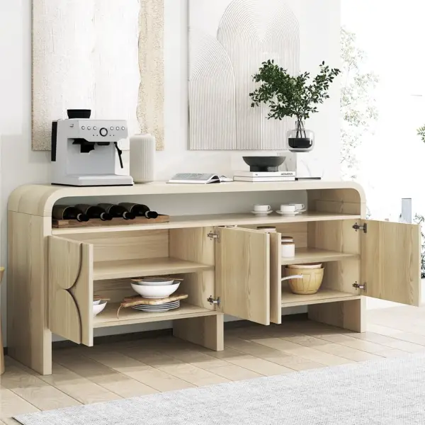 1800mm Wood Sideboard Buffet Japandi Distressed White Credenza Shelves & 4 Doors - Image 4