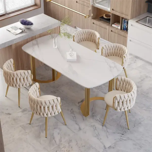 Sweave Nordic Off White Barrel Back Dining Chair Round Accent Chair Velvet Upholstery - Image 8