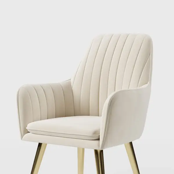 Modern Dining Chair Beige Velvet Upholstered Dining Chairs With Arms (Set of 2) - Image 10