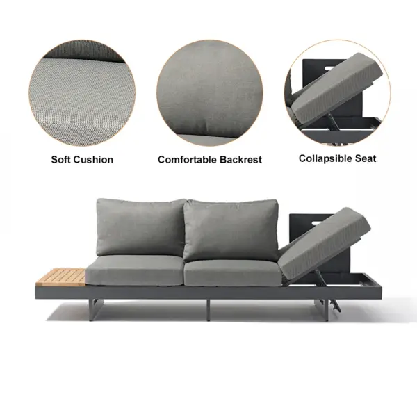 4 Pieces Modern L Shape Outdoor Sectional Sofa Set with Wood Coffee Table in Gray - Image 17