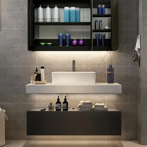 1000mm Modern Floating Bathroom Vanity Set With Single Basin White and Black - Image 4