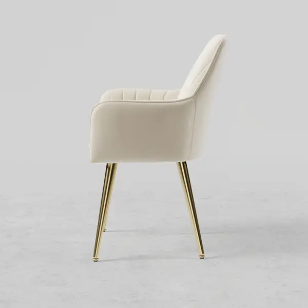Modern Dining Chair Beige Velvet Upholstered Dining Chairs With Arms (Set of 2) - Image 9