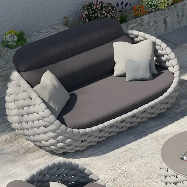 Tatta 3 Seater Modern Woven Textilene Rope Outdoor Sofa with Removable Cushion Gray - Image 2