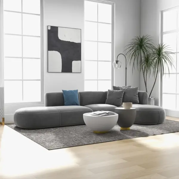 3450mm L-Shaped Sectional Corner Modern Modular Sofa with Pillows in Grey - Image 5