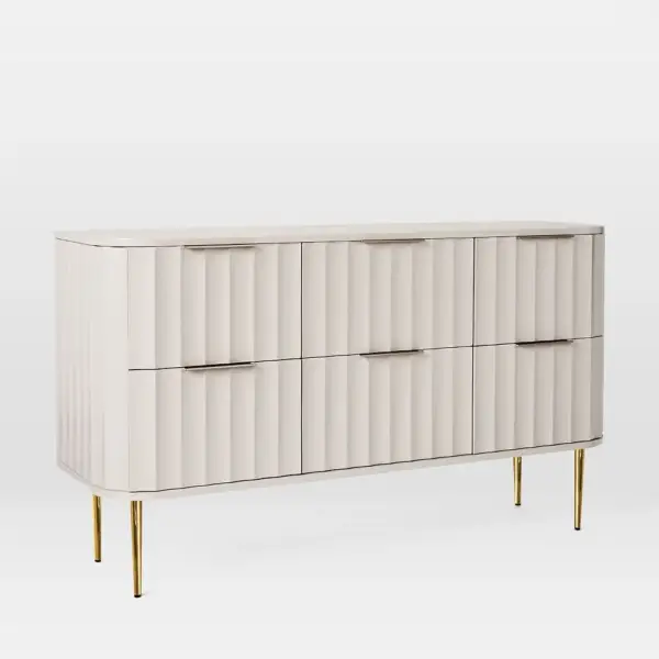 1200mmW Modern 6-Drawer White Bedroom Dresser for Storage in Gold - Image 9