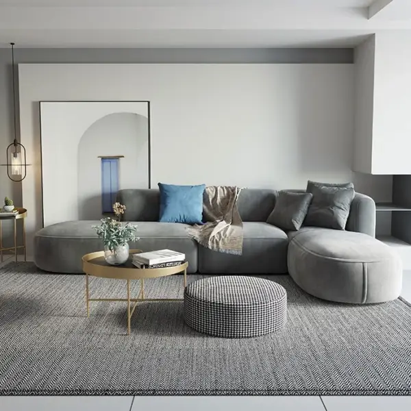 3450mm L-Shaped Sectional Corner Modern Modular Sofa with Pillows in Grey - Image 4