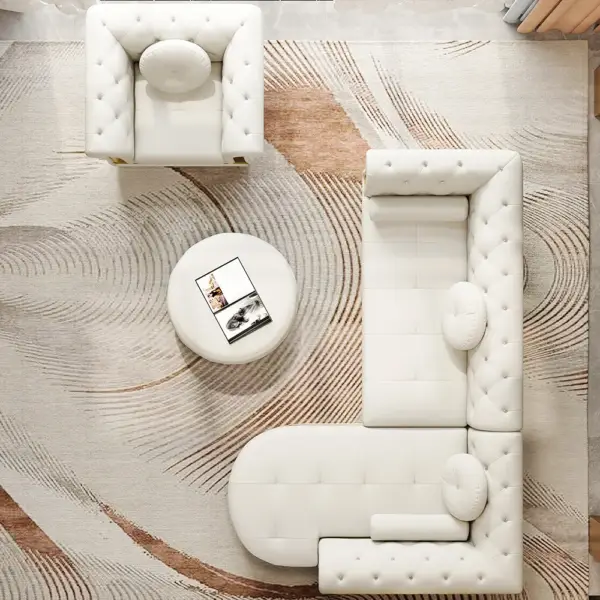 Dodiy Modern L-Shaped White Tufted Corner Sectional Sofa 6-Seater with Ottoman & Pillows - Image 14
