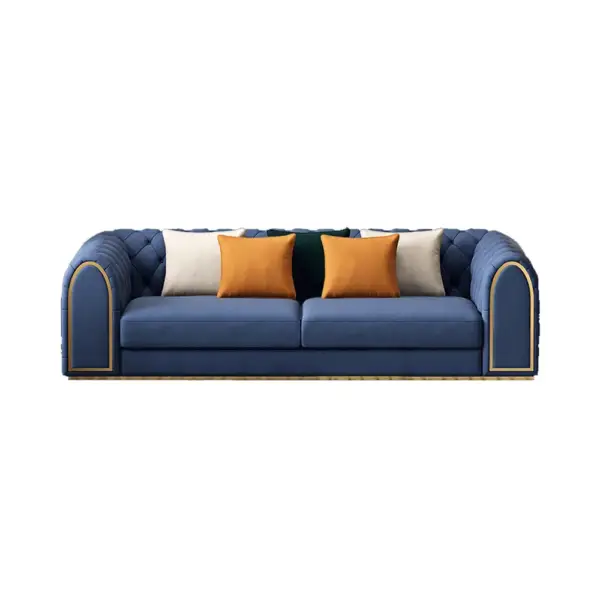 3-Piece Blue & Beige Luxury Velvet Upholstered Chesterfield Sofa Living Room Set - Image 8
