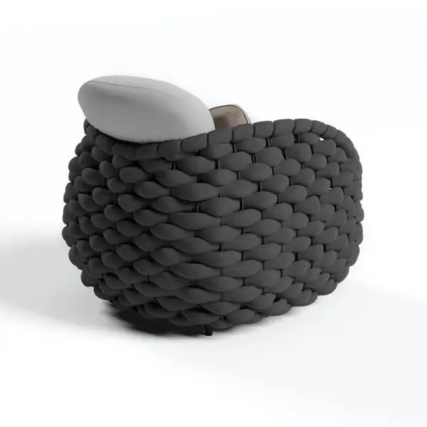 Tatta 4 Pieces Woven Rope Outdoor Sofa Set Faux Marble Top Coffee Table in Black & Gray - Image 11