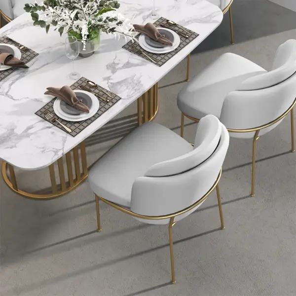 Linenic White Dining Chair Modern Cotton&Linen Upholstered Side Chair in Gold - Image 6
