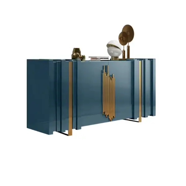 Aurea 1600mm Light Luxury Sideboard Green Rectangular Buffet 2 Doors 2 Shelves in Gold - Image 8