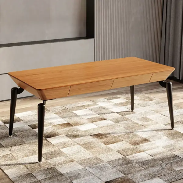 2-Drawers Walnut Office Desk 1600mm Mid-Century Modern Writing Desk with Tapered Leg - Image 3