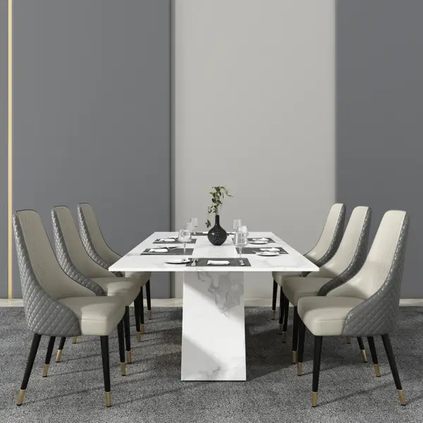 Diamic Modern Grey Dining Chairs Set of 2 Upholstered Faux Leather High Back - Image 6