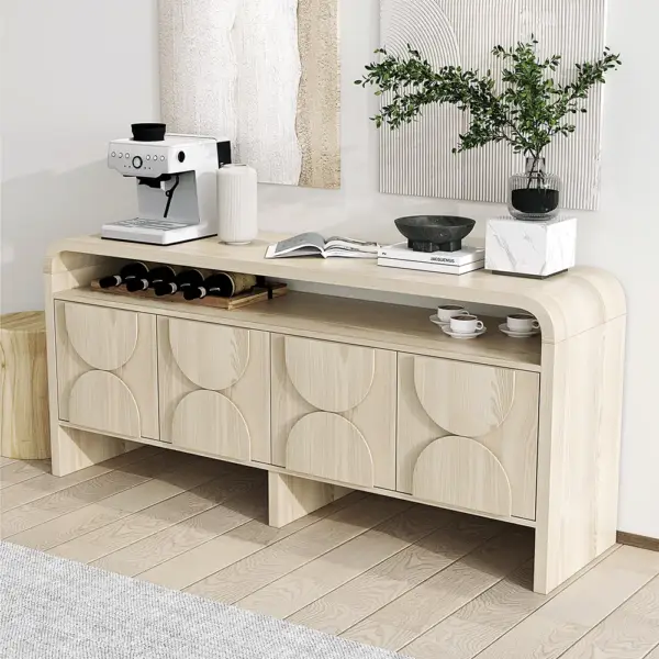 1800mm Wood Sideboard Buffet Japandi Distressed White Credenza Shelves & 4 Doors - Image 2