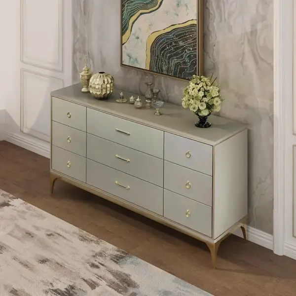 1600mm Contemporary 9-Drawer Champagne Bedroom Dresser for Storage in Gold - Image 2