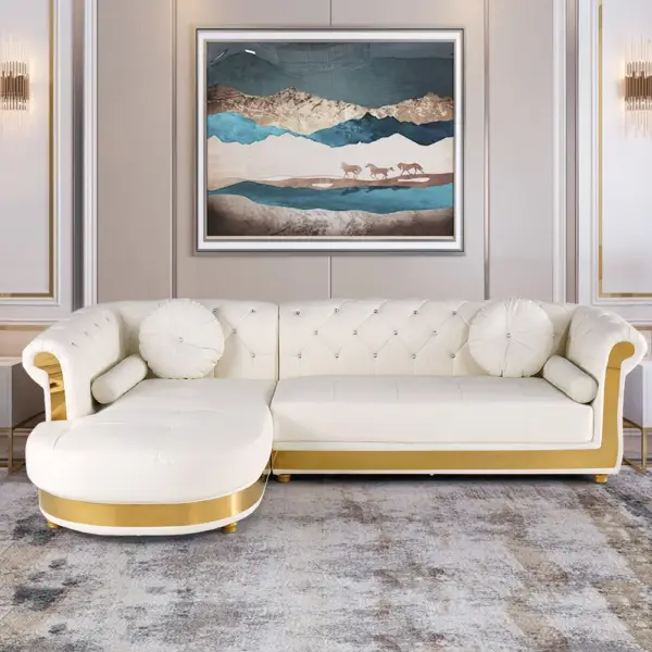 Dodiy Modern L-Shaped White Corner Sectional Sofa 5-Seater Leather with Chaise Pillows - Image 5