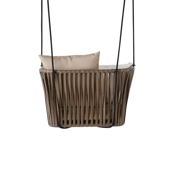 Traditional Outdoor Hanging Chair Rattan Porch Swing Chair with Khaki Cushion Pillow - Image 12