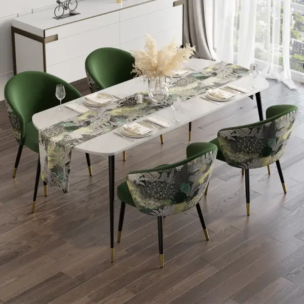 Green Upholstered Velvet Dining Chair Modern Arm Chair in Gold & Black - Image 3