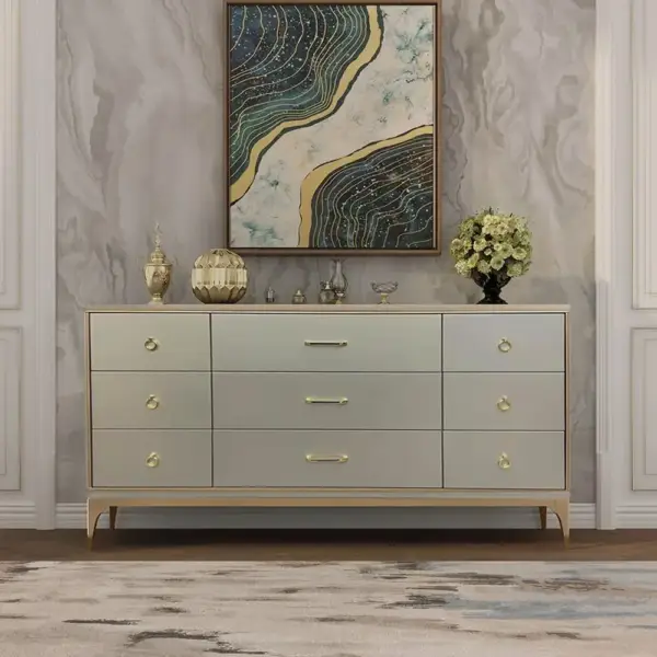 1600mm Contemporary 9-Drawer Champagne Bedroom Dresser for Storage in Gold - Image 3