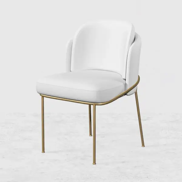 Linenic White Dining Chair Modern Cotton&Linen Upholstered Side Chair in Gold - Image 9