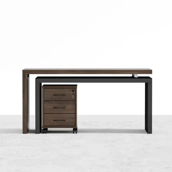 Modern Swivel Desk with Movable File Cabinet Black & Walnut L-Shaped Rotating Desk - Image 6