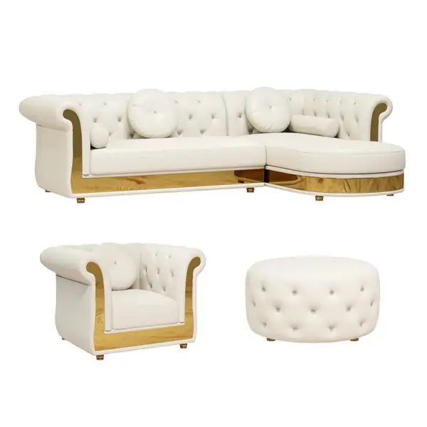 Dodiy Modern L-Shaped White Tufted Corner Sectional Sofa 6-Seater with Ottoman & Pillows - Image 17
