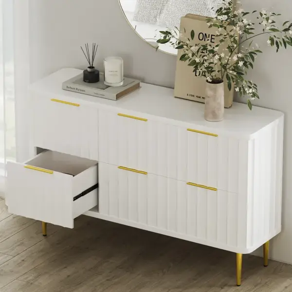 Modern White 6 Drawer Dresser and 2 Drawer Nightstand Bedroom Set - Image 7