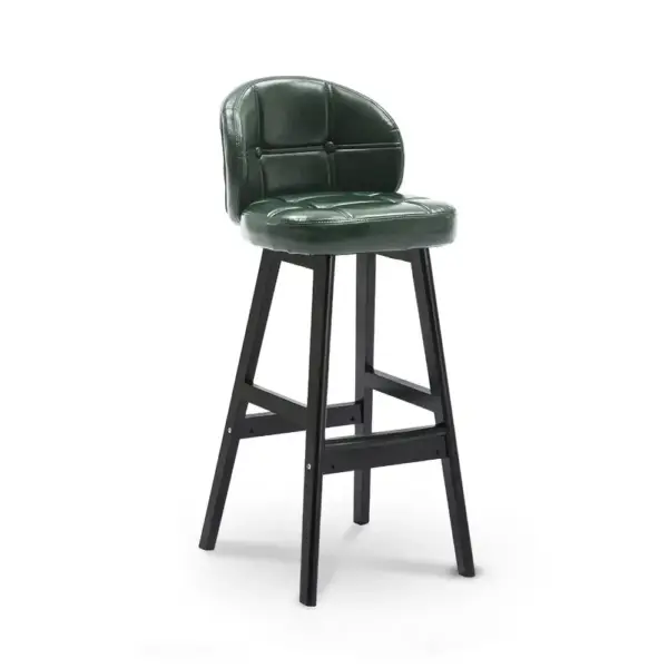 Green PU Leather Bar Height Rustic Bar Stools Set of 2 Tufted Curved Back - Image 4