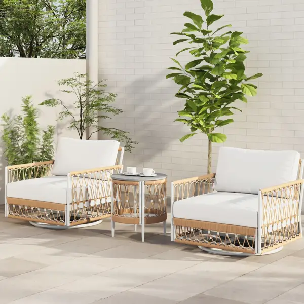 Ropipe 470mm Round Outdoor Side Table with Storage Patio Weave Rope End Table in Khaki - Image 5